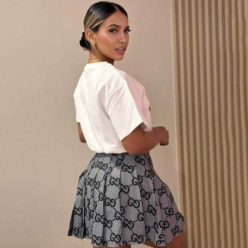 Fashion Embossed + Embroidered Short Sleeve Short Skirt Two-piece Set