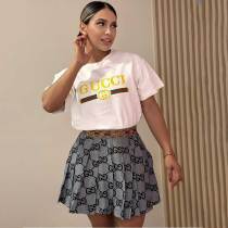 Fashion Embossed + Embroidered Short Sleeve Short Skirt Two-piece Set