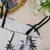 Sexy Fish Bone Retro Zipper Straps Print Tube Corset Top