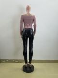 Solid Color Off Shoulder Zip-up Sexy Slim Top