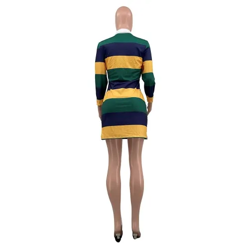 Fashion Pocket Stripe Positioning Print POLO Mini Dresses