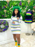 Fashion Pocket Stripe Positioning Print POLO Mini Skirt