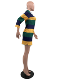Fashion Pocket Stripe Positioning Print POLO Mini Dresses