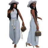 Women Straight Pants Hemp Rope Trousers Pants with Pockets