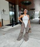 Women Straight Wide Leg Sweatpants Y2k Drawstring Flare Pants