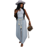 Women Straight Pants Hemp Rope Trousers Pants with Pockets
