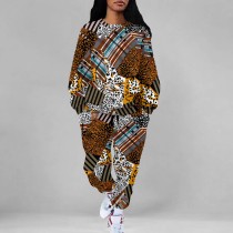 1 Piece Custom Casual Print Pockets O Neck Sweatshirt Pant Set