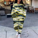 1 Piece Custom Casual Print Pockets O Neck Sweatshirt Pant Set
