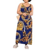 1 Piece Custom Casual Print V Neck Sleeveless Wide Leg Jumpsuits