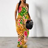 1 Piece Custom Casual Print V Neck Straps Long Dresses