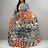 1 Piece Custom Casual Print Long Sleeve O Neck Long Dresses