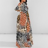 1 Piece Custom Casual Print Long Sleeve O Neck Long Dresses