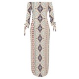 1 Piece Custom Casual Print Off The Shoulder Split Long Dress