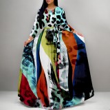 1 Piece Custom Casual Print Long Sleeve O Neck Long Dresses
