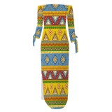 1 Piece Custom Casual Print Off The Shoulder Split Long Dress
