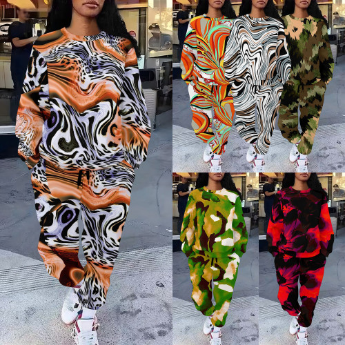 1 Piece Custom Casual Print Two-Piece Sweatshirt Pant Set with Pockets