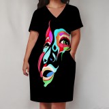 1 Piece Custom Casual Print V Neck Short Sleeve Plus Size Midi Dress