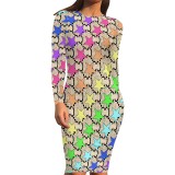 1 Piece Custom Casual Print Long Sleeve Midi Dress