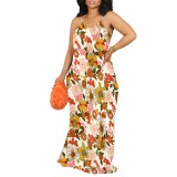 1 Piece Custom Casual Print V Neck Straps Long Dress
