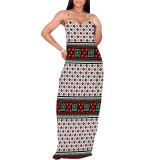 1 Piece Custom Casual Print V Neck Straps Long Dress