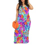 1 Piece Custom Casual Print V Neck Straps Long Dress