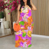 1 Piece Custom Casual Print V Neck Straps Long Dress