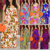 1 Piece Custom Casual Print V Neck Straps Long Dress