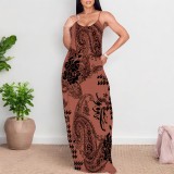 1 Piece Custom Casual Print V Neck Straps Long Dress