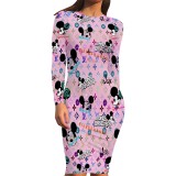 1 Piece Custom Casual Print Long Sleeve Midi Dress