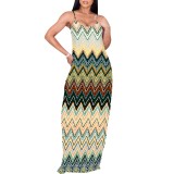 1 Piece Custom Casual Print V Neck Straps Long Dress