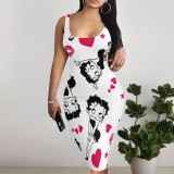 1 Piece Custom Casual Print Sleeveless Midi Dresses