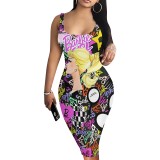 1 Piece Custom Casual Print Sleeveless Midi Dresses