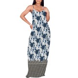 1 Piece Custom Casual Print V Neck Straps Long Dress