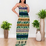 1 Piece Custom Casual Print V Neck Straps Long Dress
