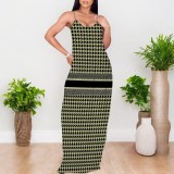 1 Piece Custom Casual Print V Neck Straps Long Dress