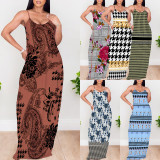 1 Piece Custom Casual Print V Neck Straps Long Dress