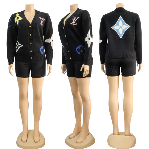 Black Long Sleeve Knitted Soft Cardigan Sweater