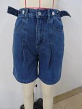 Womens Washed Denim Shorts Long Inseam Stretchy Half Jean