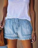 Cut Off Denim Shorts Frayed Distressed Jean Short with Pocket