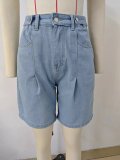 Womens Washed Denim Shorts Long Inseam Stretchy Half Jean