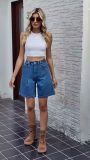 Womens Washed Denim Shorts Long Inseam Stretchy Half Jean