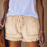 Cut Off Denim Shorts Frayed Distressed Jean Short with Pocket