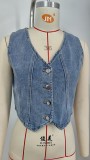 Womens Denim Fitted Cropped Summer Motorcycle Washed Sleeveless Jean Vest