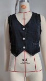 Womens Denim Fitted Cropped Summer Motorcycle Washed Sleeveless Jean Vest