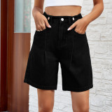 Womens Washed Denim Shorts Long Inseam Stretchy Half Jean