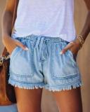Cut Off Denim Shorts Frayed Distressed Jean Short with Pocket