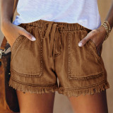 Cut Off Denim Shorts Frayed Distressed Jean Short with Pocket