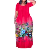 1 Piece Custom Casual Print Crew Neck Short Sleeve Plus Size Long Dress