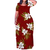 1 Piece Custom Casual Print Crew Neck Short Sleeve Plus Size Long Dress