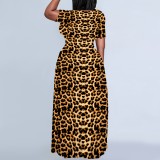 1 Piece Custom Casual Print Crew Neck Short Sleeve Plus Size Long Dress